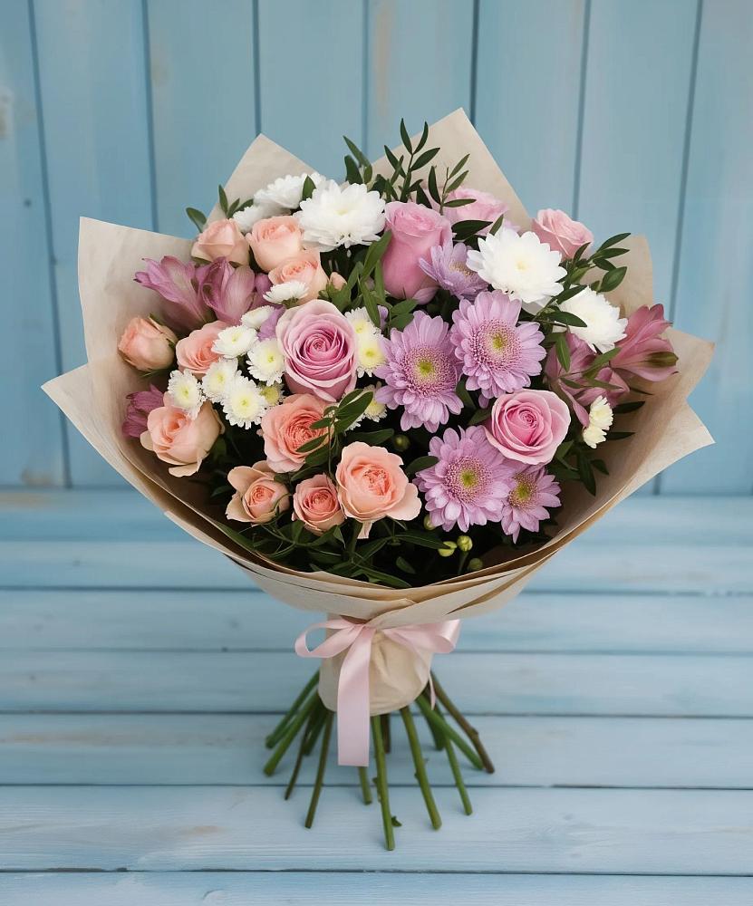 Букет цветов из: Хризантемы, Розы и Альстромерии в Суде