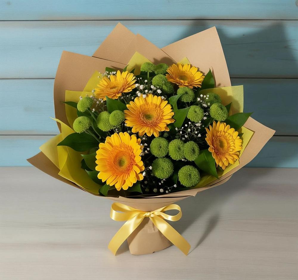 Букет цветов из: Герберы и Хризантемы в Суде