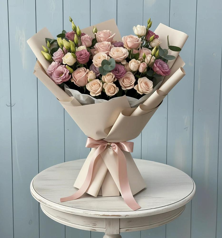 Букет цветов из: Розы и Лизиантусы в Суде